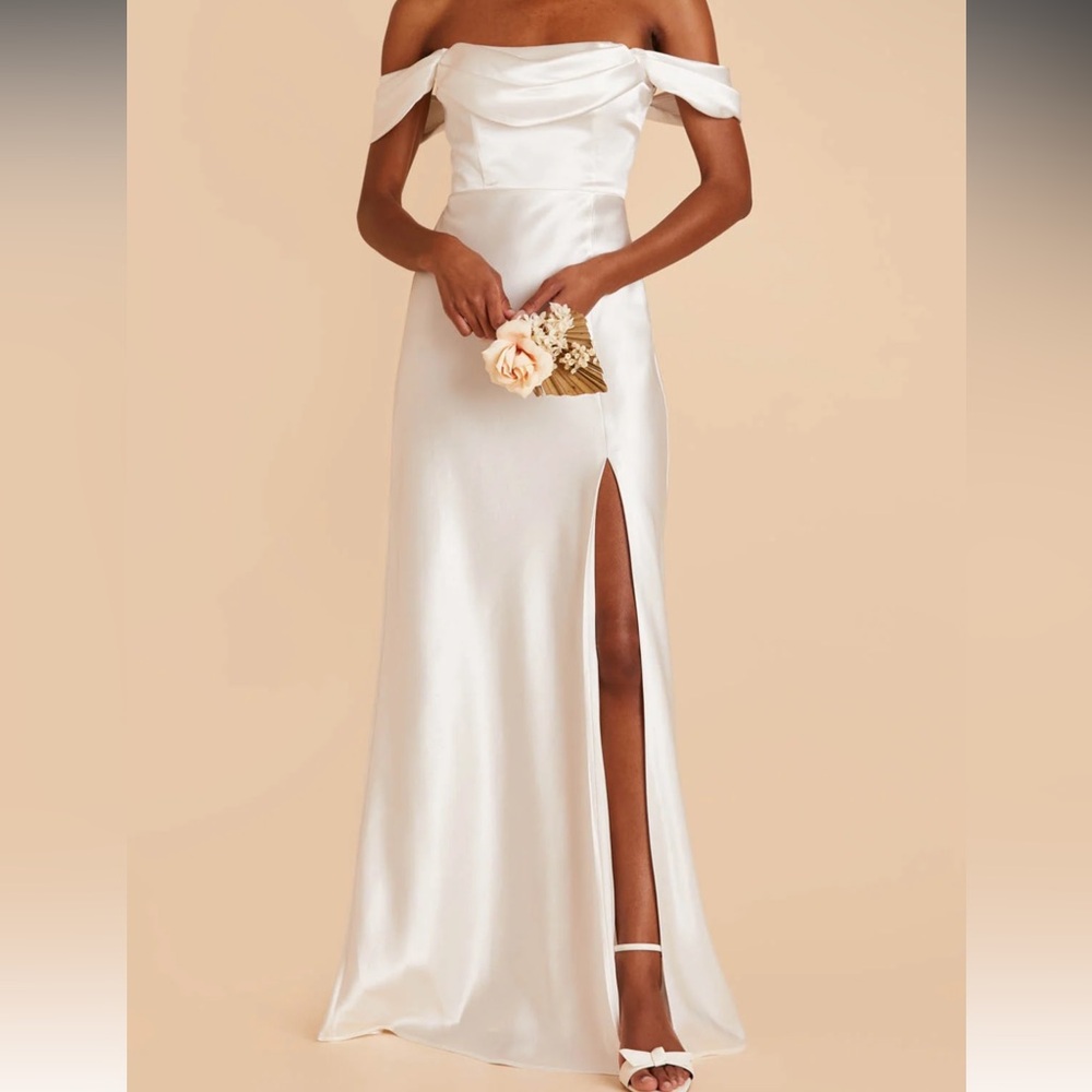 (NEVER WORN) Birdy Grey Strapless White Mia Shiny Satin Dress